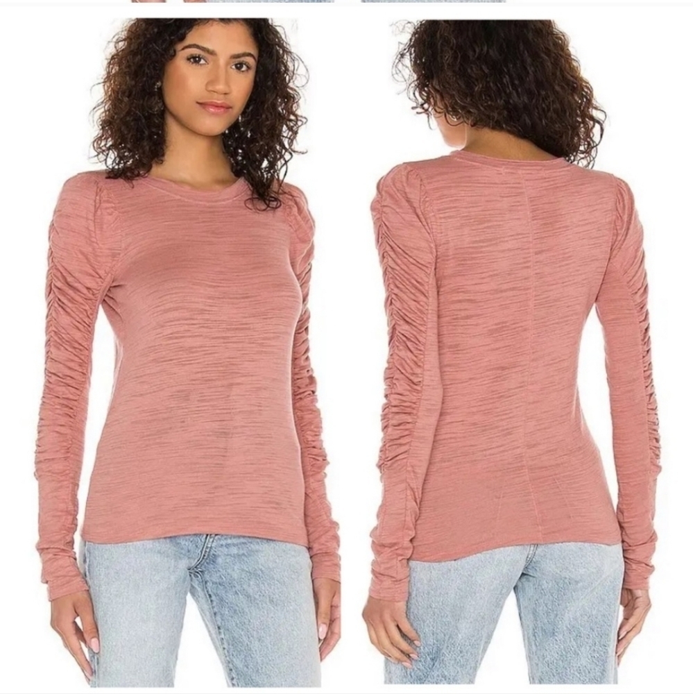 Free People Natasha Ruched Sleeve Blush Pink Top Size Small